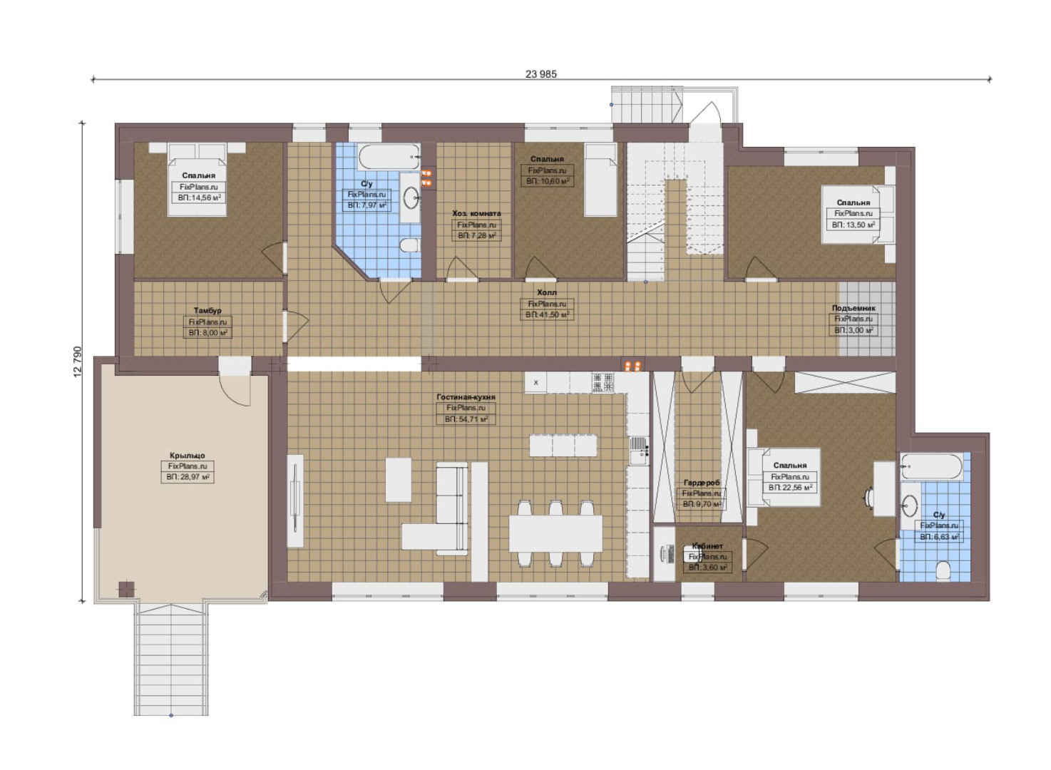 Планировка 1-го этажа, Проект двухэтажного дома F-13355
