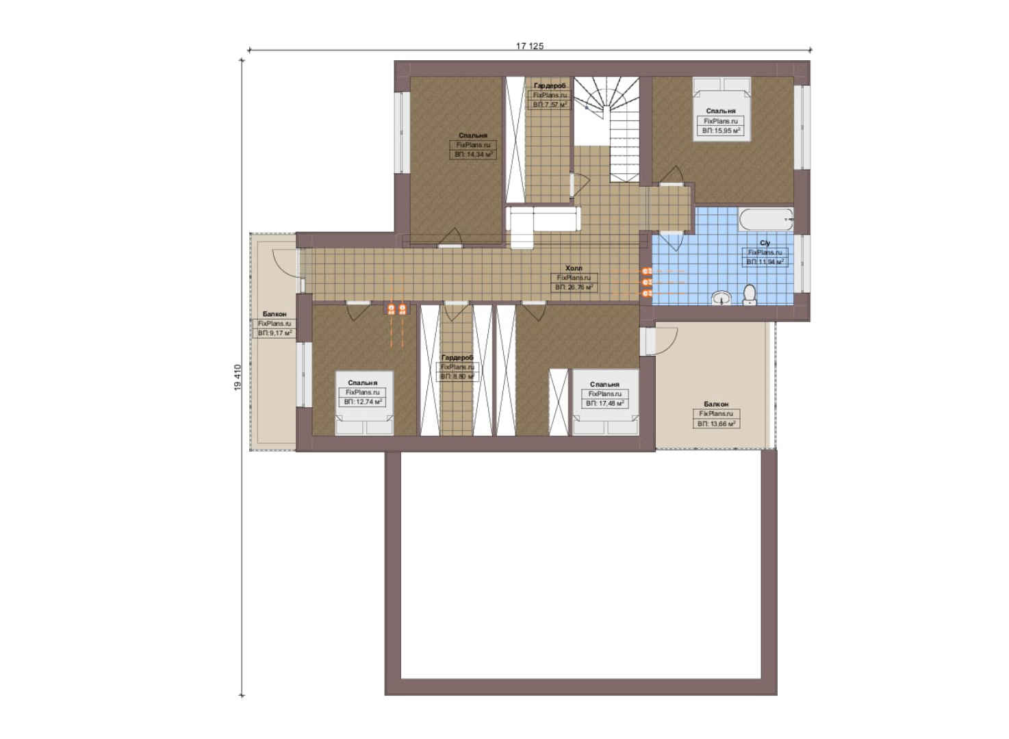 Планировка 2-го этажа, Проект двухэтажного дома F-6245