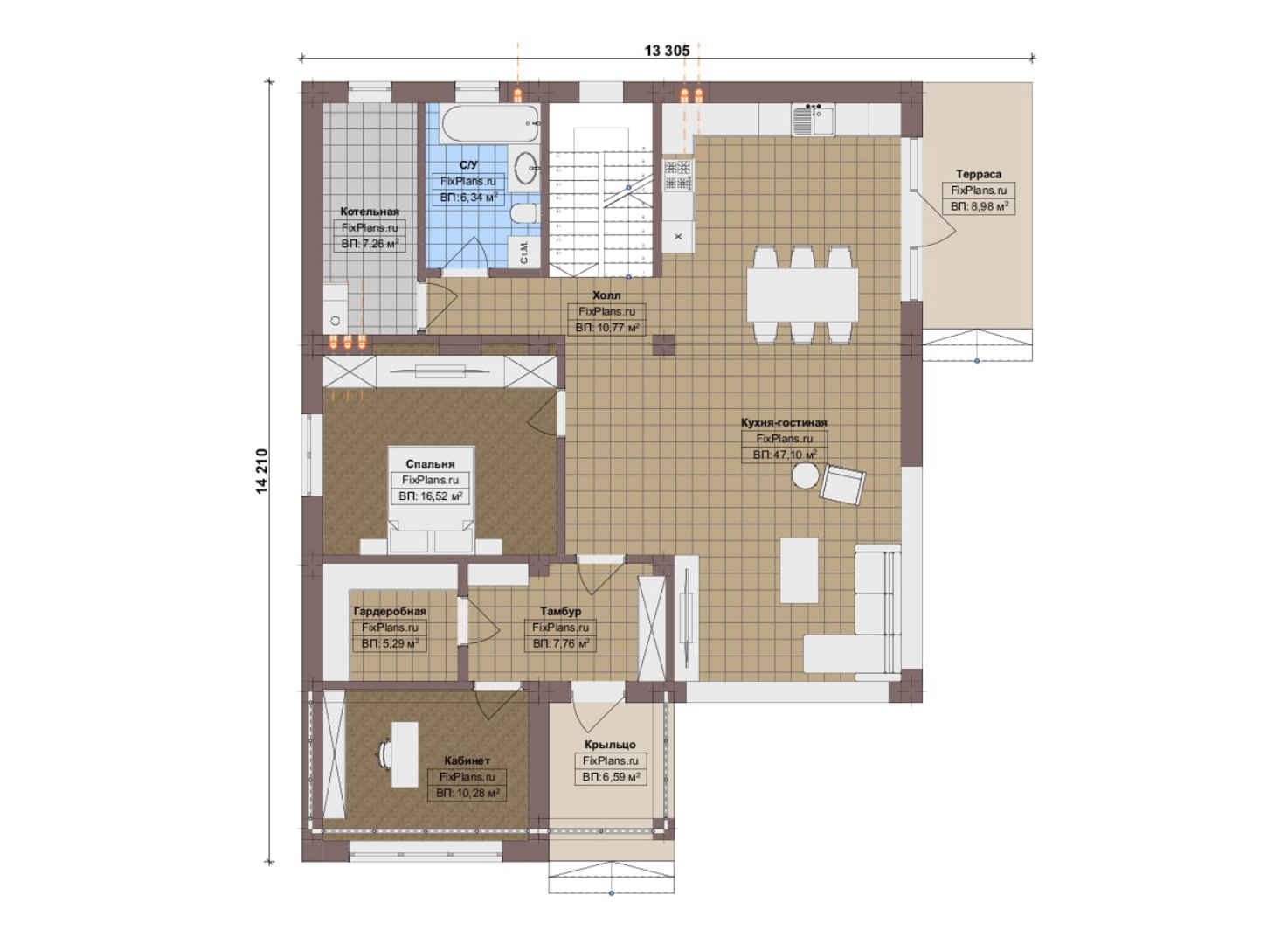 Планировка 1-го этажа, Проект двухэтажного дома F-20276