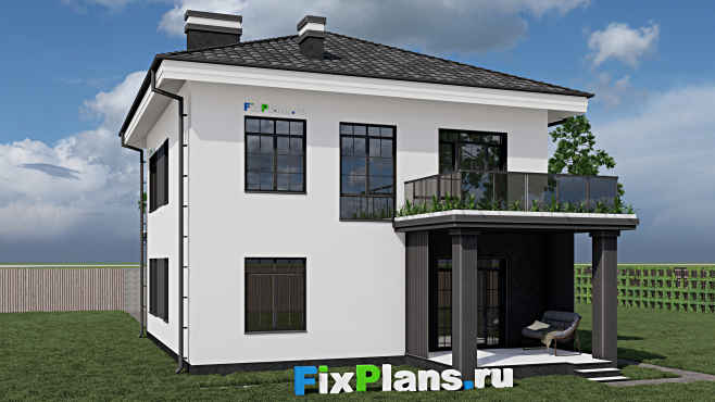 Проект двухэтажного дома F-0782 — вид со двора