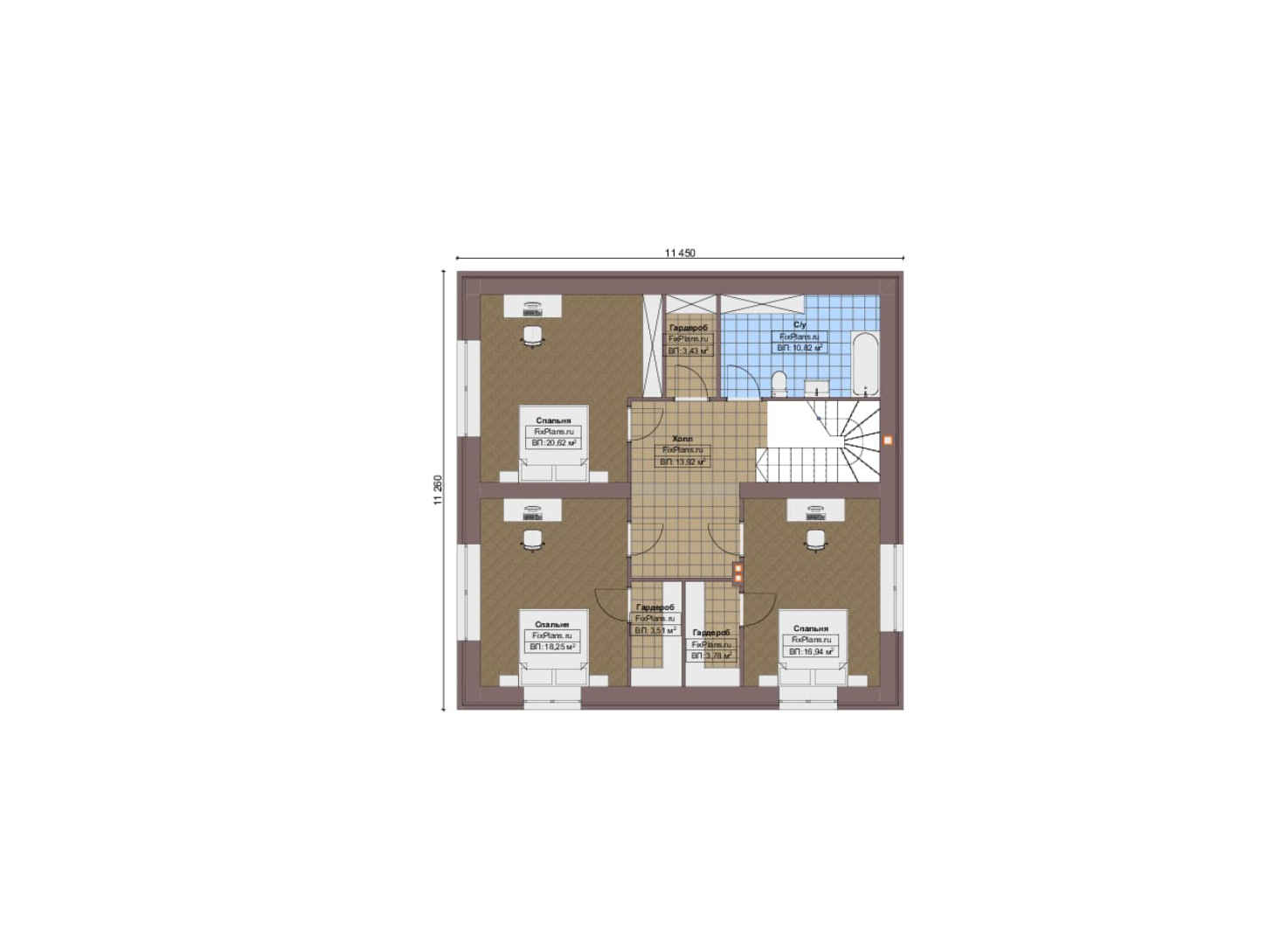 Планировка 2-го этажа, Проект дома с мансардой F-6488